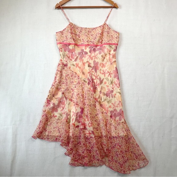 Vintage Dresses & Skirts - Vintage Hipnotix Mini Dress 90s 2000s Y2K Floral Sheer Patchwork Ruffle Hem 12